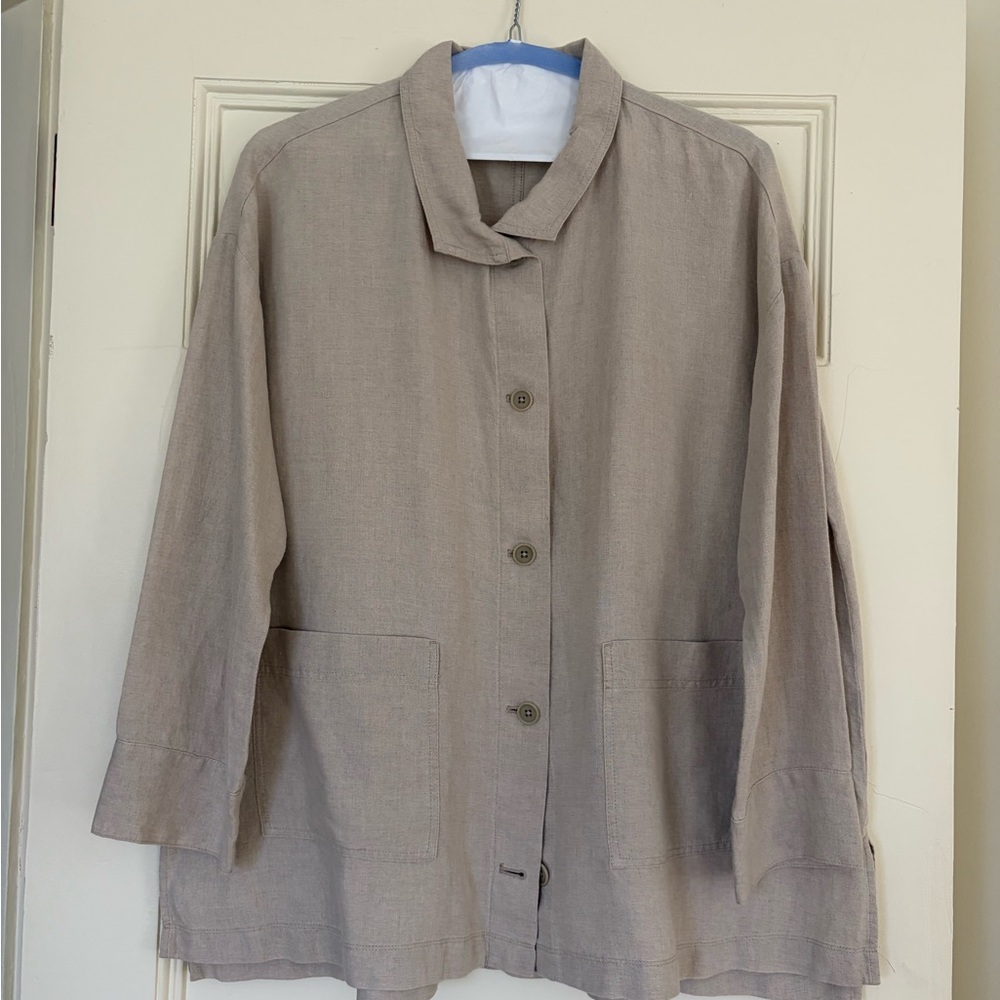Eileen Fisher Patch Pocket Button-Down Linen Jack… - image 2